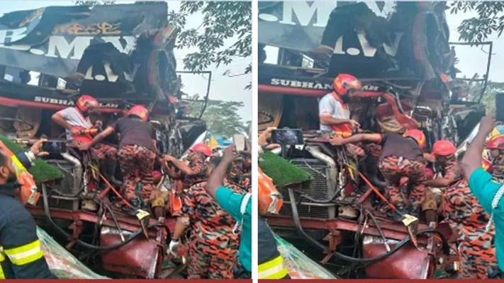 বরিশাল ট্রাকে বাসের ধাক্কা, নিহত ২