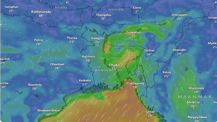 ঘূর্ণিঝড় রেমাল উপকূল অতিক্রম করে স্থল নিম্নচাপে পরিনত